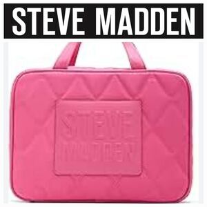 Steve Madden Logo Plate Quilted Cosmetic Case- Pink